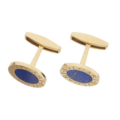 Lot 132 - Bulgari, a pair of 18ct gold lapis lazuli cufflinks