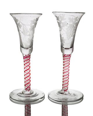 Lot 400 - A pair of Dutch engraved colour twist wine...