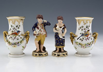 Lot 641 - A pair of Derby figures of a French shepherd...