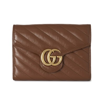 Lot 359 - Gucci, a brown leather Marmont chain clutch.