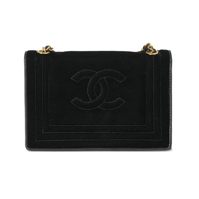 Lot 298 - Chanel, a vintage black velvet Classic Flap handbag.