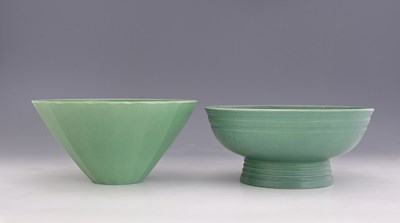 Lot 595 - Keith Murray for Wedgwood, two Art Deco green...