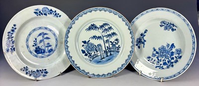 Lot 307 - Three 18th century Qing dynasty blue and white...