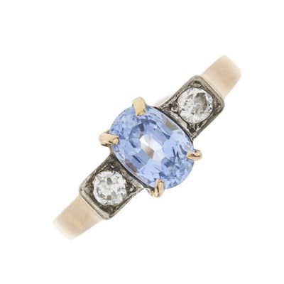 Lot 184 - A 14ct gold sapphire and diamond three-stone ring
