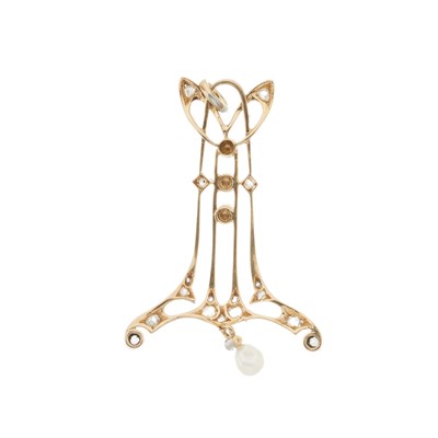 Lot 16 - An Art Nouveau diamond and pearl pendant