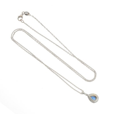 Lot 43 - An 18ct gold sapphire and diamond cluster pendant, with chain