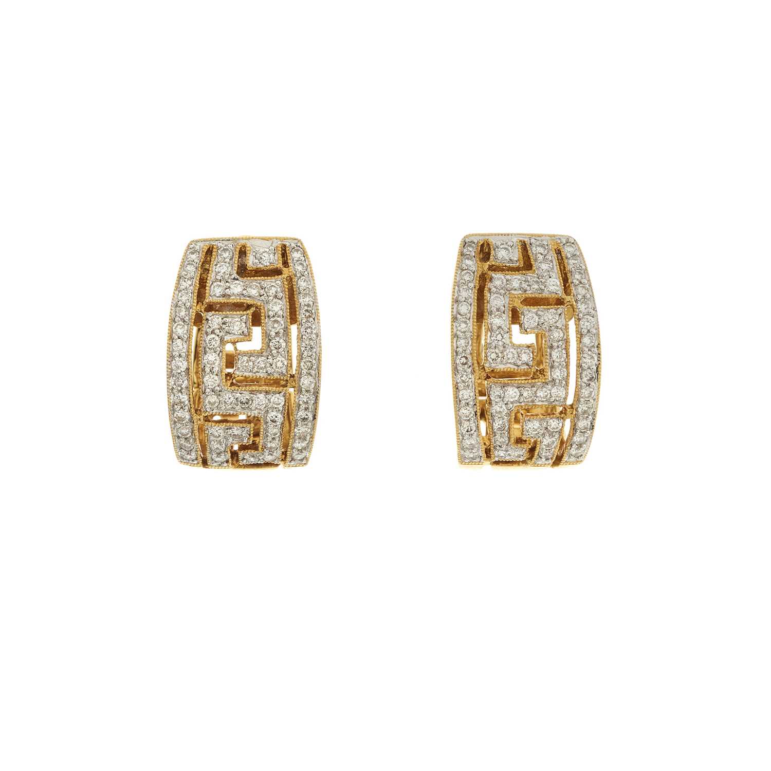 Lot 38 - A pair of 18ct gold pave-set diamond hoop...