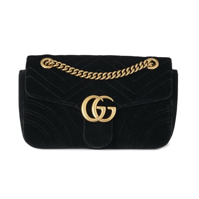 Lot 358 - Gucci, a black velvet Marmont handbag.
