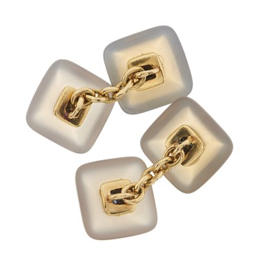 Lot 36 - A pair of 18ct gold blue chalcedony and sapphire cufflinks