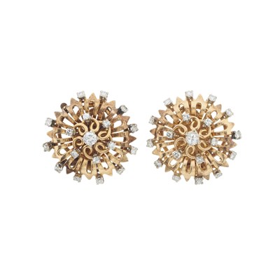 Lot 153 - A pair of gold diamond clip earrings