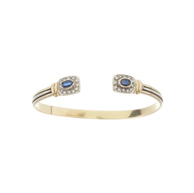 Lot 162 - An 18ct tri-colour gold sapphire and diamond cuff bangle bracelet