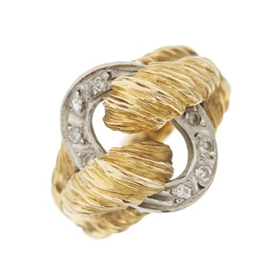 Lot 142 - An 18ct bi-colour gold diamond abstract dress ring