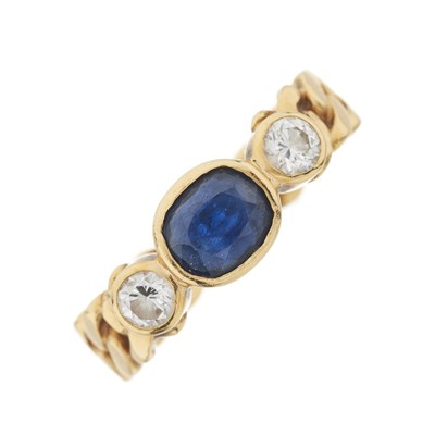 Lot 37 - An 18ct gold sapphire and diamond three-stone ring