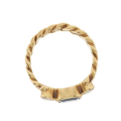 Lot 37 - An 18ct gold sapphire and diamond three-stone ring