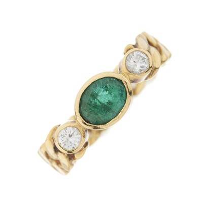 Lot 41 - An 18ct gold emerald and diamond three-stone ring
