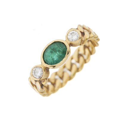 Lot 41 - An 18ct gold emerald and diamond three-stone ring