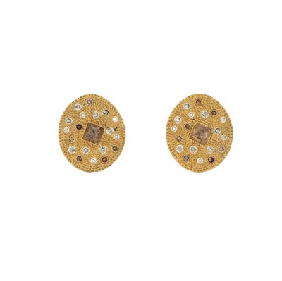 Lot 55 - De Beers, a pair of 18ct gold diamond Talisman...