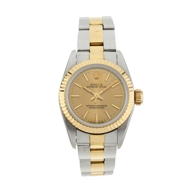 Lot 221 - Rolex, a bi-metal Oyster Perpetual bracelet watch