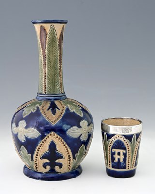 Lot 570 - Fulham Art Pottery, a stoneware beaker and...
