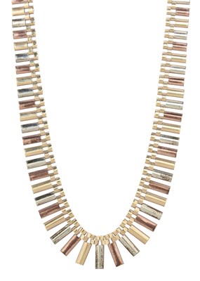 Lot 60 - A 9ct tri-colour gold fringe necklace