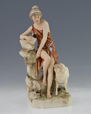 Lot 524 - A Royal Dux Bohemia figurine, classical maiden...