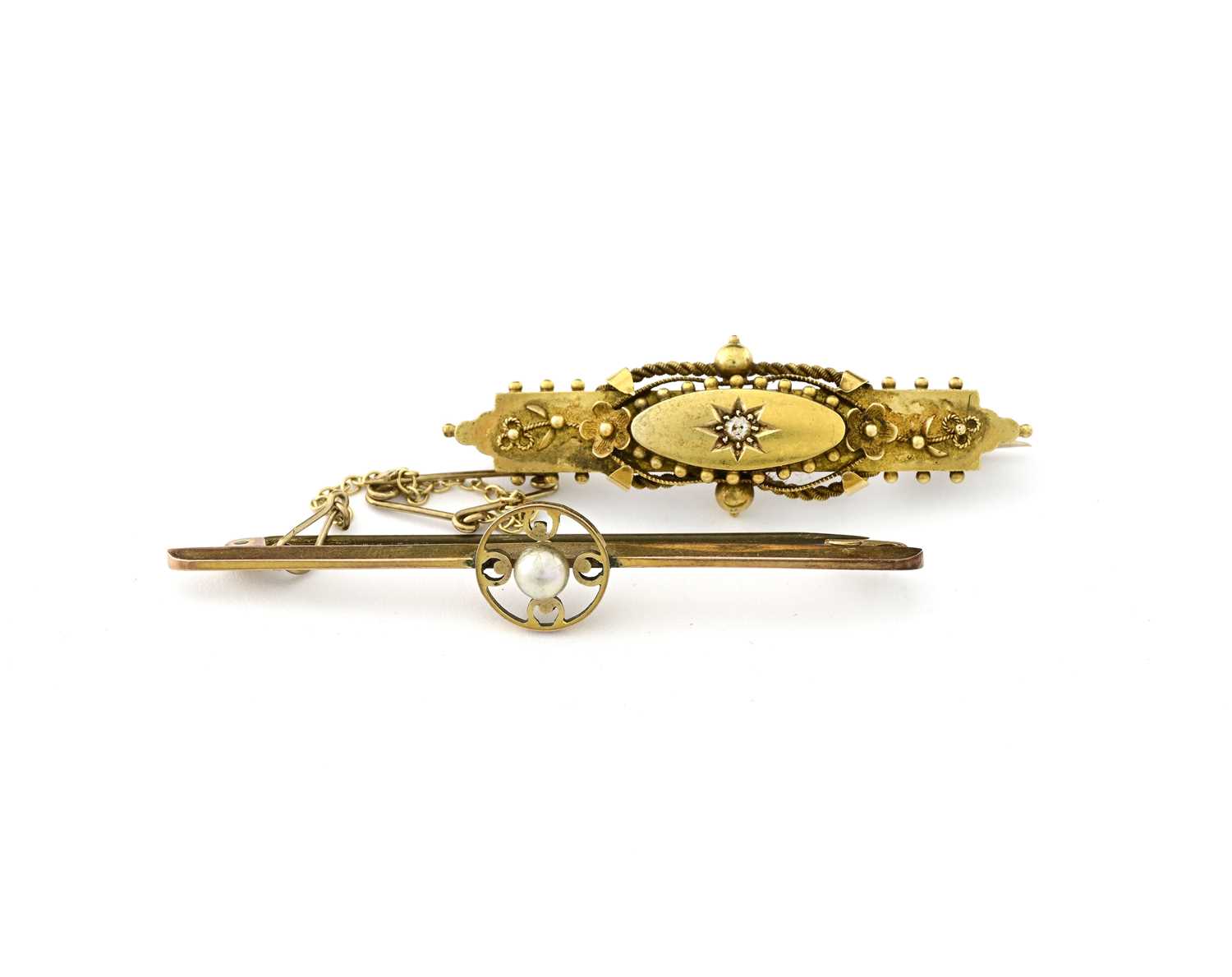 Lot 14 - Two early 20th century gold gem-set brooches