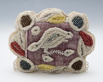 Lot 123 - A North American Iroquois beadwork cushion,...