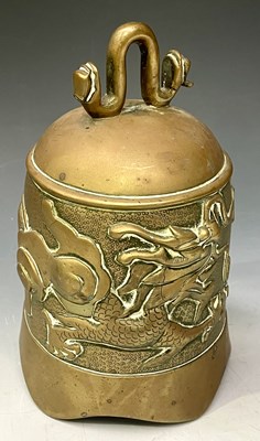 Lot 341 - A Chinese cast bronze bell, domed form with...