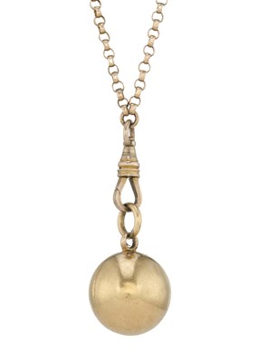 Lot 32 - An early 20th century 9ct gold longuard chain, AF, with yellow metal spherical locket