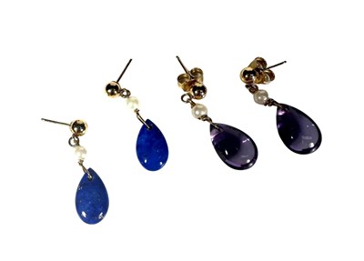 Lot 438 - Two pairs of gold gem-set earrings