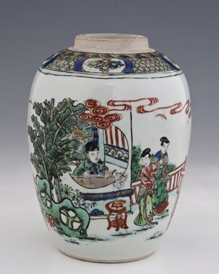 Lot 356 - A Chinese famille verte ginger jar, tall...