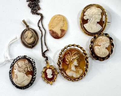 Lot 463 - A selection of mainly cameo brooches and pendants