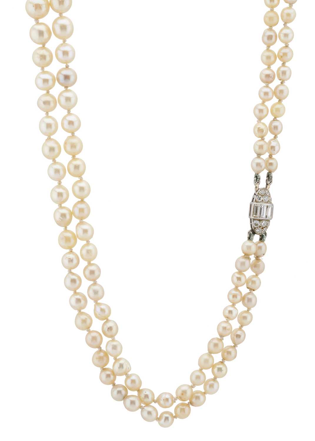 Lot 83 - A mid 20th century graduated pearl two-row...
