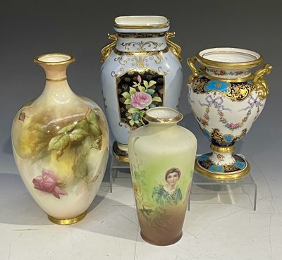 Lot 140 - A Royal Worcester vase, painted with roses,...