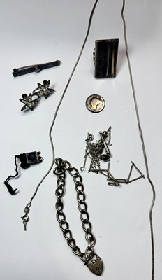 Lot 441 - A Murrle Bennett silver amethyst brooch with a selection of white metal jewellery