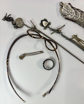 Lot 453 - An elephant hair necklace with 9ct gold trim and a selection of white metal jewellery