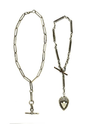 Lot 374 - Two silver Albert chains and a medallion