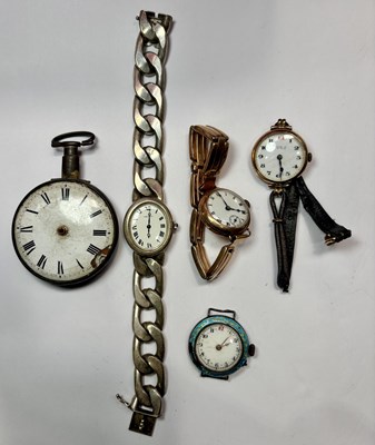 Lot 396 - Five watches, to include two 9ct gold and one silver example