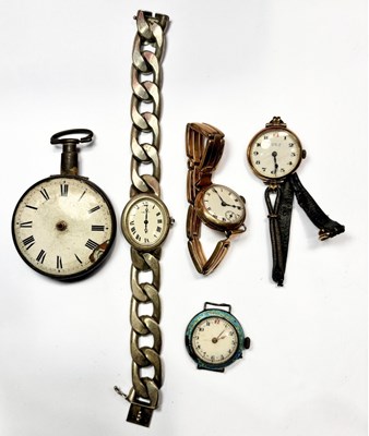 Lot 396 - Five watches, to include two 9ct gold and one silver example