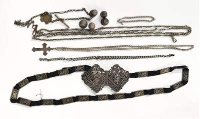 Lot 249 - A continental white metal belt, thimbles and white metal chains