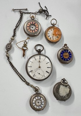 Lot 238 - Six early 20th century silver and white metal pocket watches