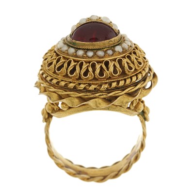 Lot 102 - A mid 20th century 15ct gold foil-back red gem...