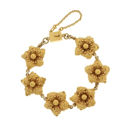 Lot 105 - A 14ct gold floral bracelet, with push-piece...