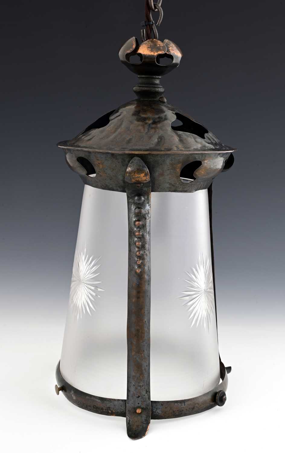 Lot 87 - An Arts and Crafts copper and glass lantern...