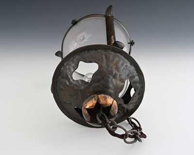 Lot 87 - An Arts and Crafts copper and glass lantern...