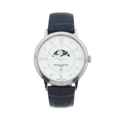 Lot 185 - Baume & Mercier, a stainless steel Classima Moon-phase wrist watch