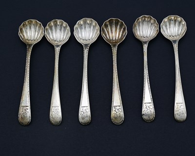 Lot 103 - A set of six eighteenth-century silver salt...