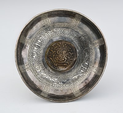 Lot 47 - An Ottoman silver and coin set dish, incised...