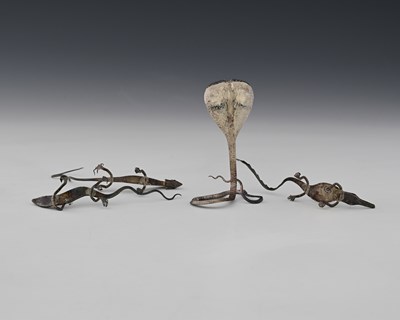 Lot 48 - Four novelty Indian white metal menu holders,...