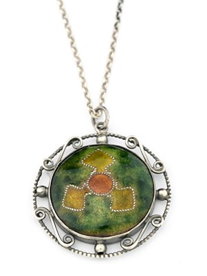 Lot 26 - An Arts and Crafts silver and enamelled plaque...